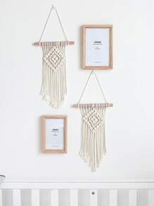 1pc Woven Wall Hanging, Boho Fabric Braided Design Hanging Decoration For Home Decoration - Beige - View 2