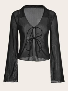 SHEIN ICON Ren Famsida Knut Enkel Sexig Topp - Svart - Visa 1