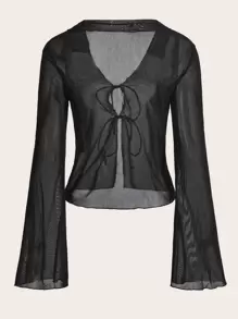 SHEIN ICON Ren Famsida Knut Enkel Sexig Topp - Svart - Visa 2