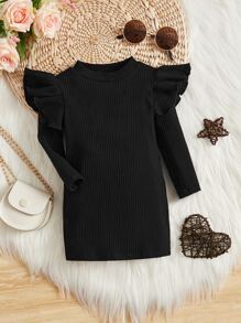 SHEIN Bebé Vestido estilo camiseta ribete con fruncido - Negro - Ver 1