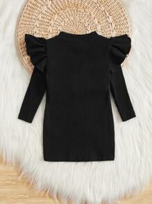 SHEIN Bebé Vestido estilo camiseta ribete con fruncido - Negro - Ver 2