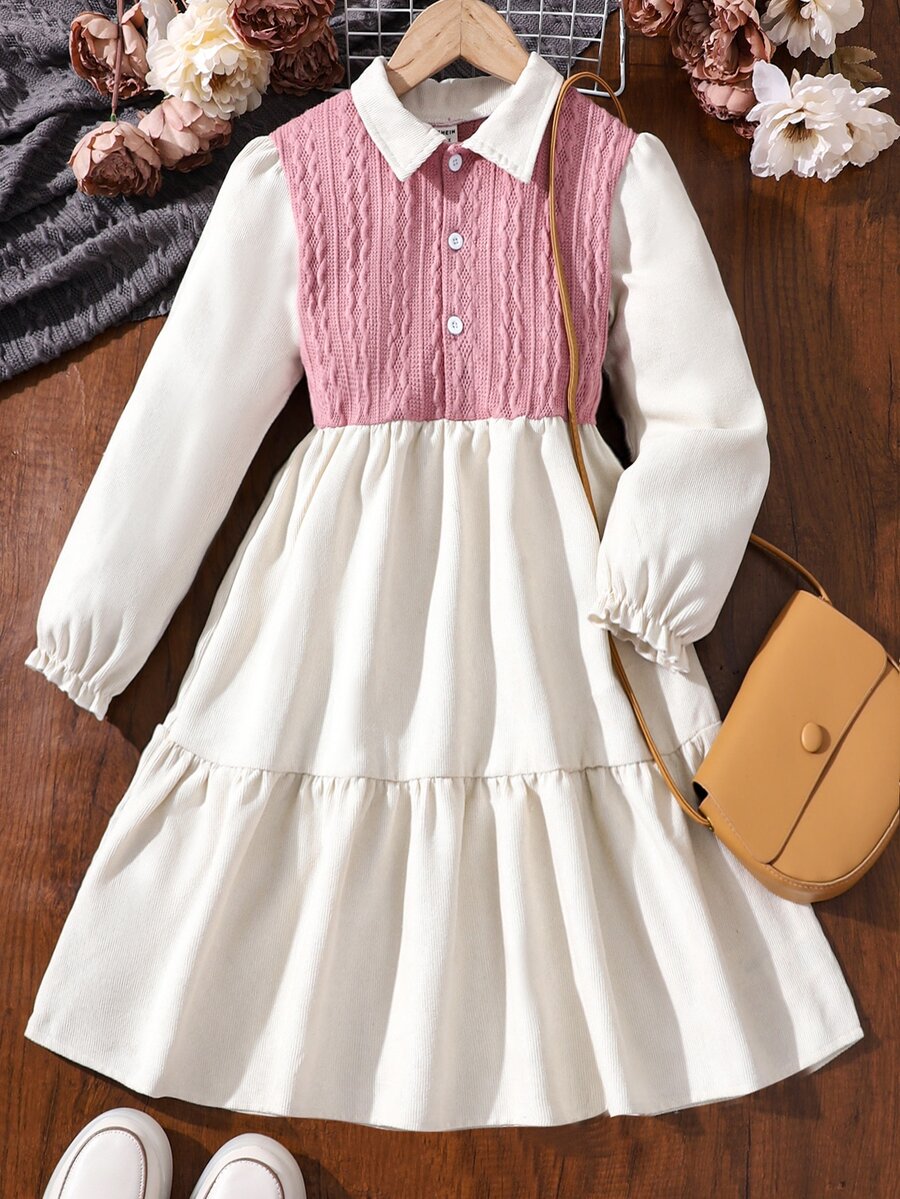 Chicas Vestido camisero de dos tonos bajo con fruncido - Multicolor - Ver 1