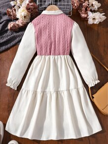 Chicas Vestido camisero de dos tonos bajo con fruncido - Multicolor - Ver 2