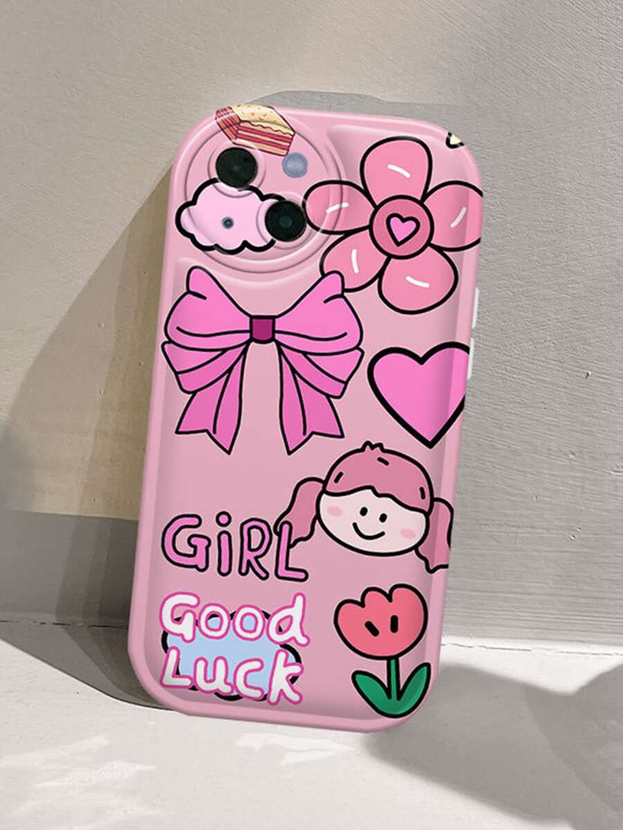 蝴蝶結和標語圖案防摔手機殼 - 彩色 - 查看 1