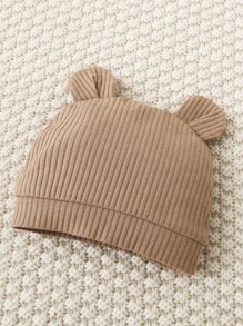 SHEIN Conjunto De Recién Nacido Para Niño Con Bordado De Dibujos Animados En Camiseta, Pantalones, Gorro, Babero Y Guantes - Camel - Ver 3