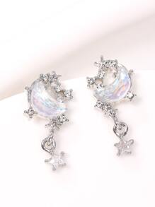 Rhinestone Moon & Star Decor Earrings - Silver - View 3