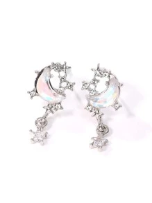 Rhinestone Moon & Star Decor Earrings - Silver - View 1