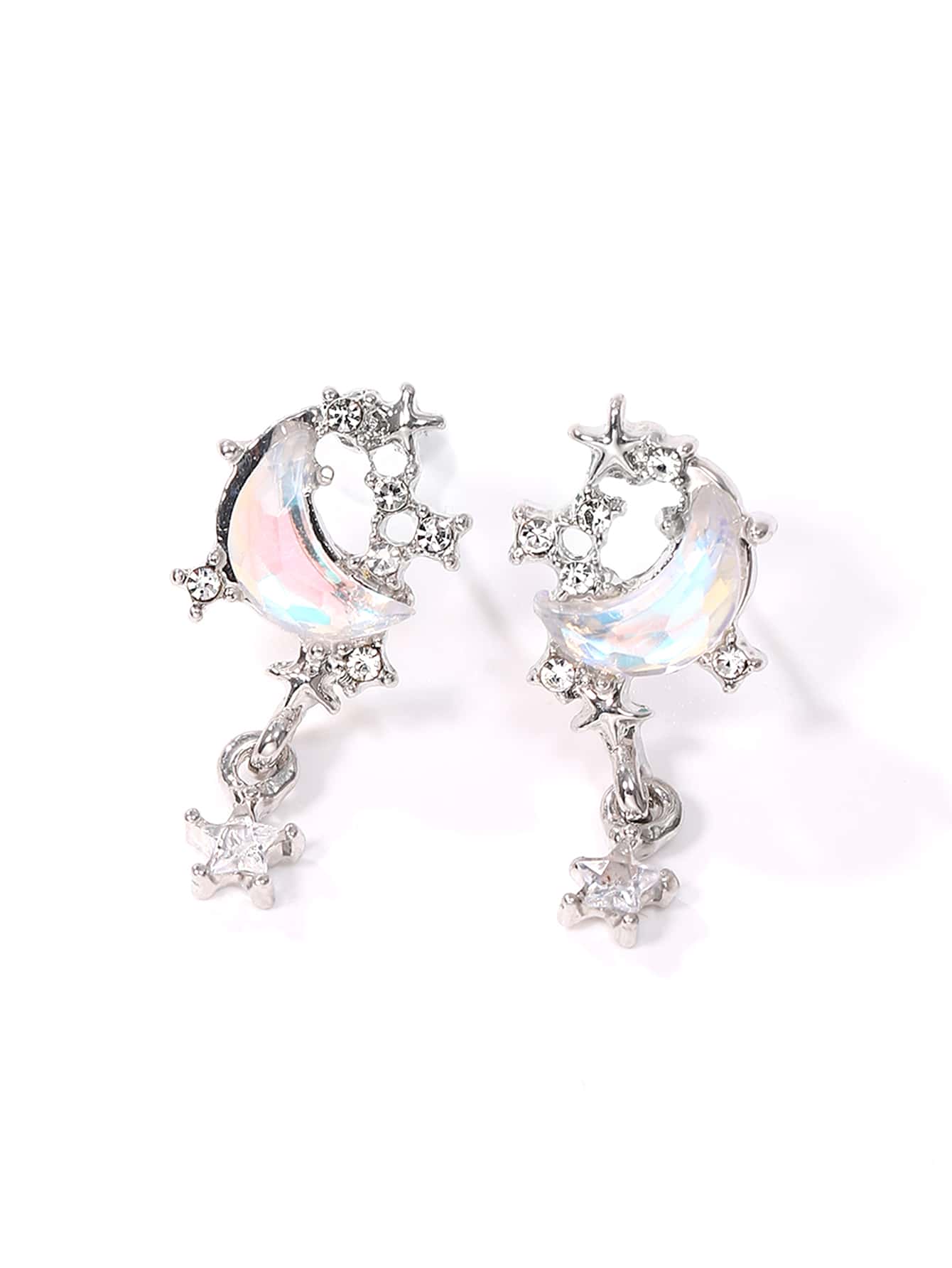 Rhinestone Moon & Star Decor Earrings - Silver - View 1