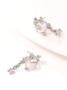 Rhinestone Moon & Star Decor Earrings - Silver - View 2