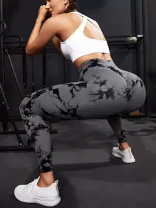 Powerista 紮染瑜伽褲襪無縫高彈力收復緊身打底褲 - 深灰色 - 查看 1