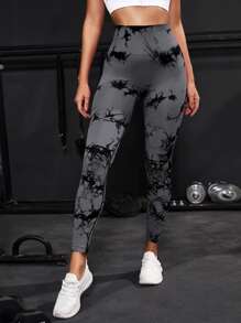 Powerista 紮染瑜伽褲襪無縫高彈力收復緊身打底褲 - 深灰色 - 查看 5