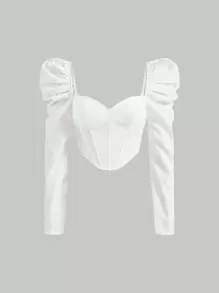 SHEIN MOD Sweetheart Neck Puff Sleeve Crop Blouse,Long Sleeve Tops - White - View 1