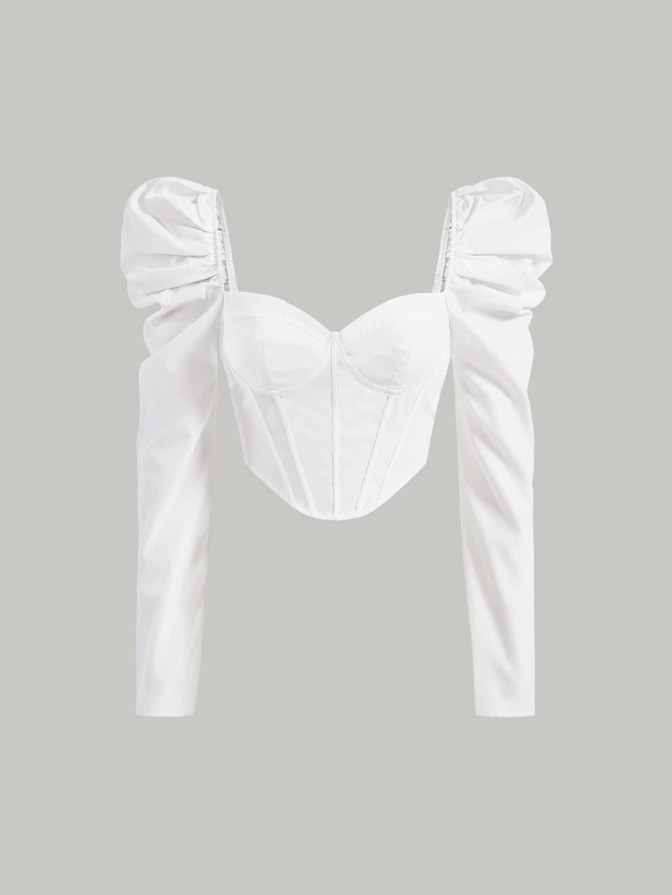 SHEIN MOD Sweetheart Neck Puff Sleeve Crop Blouse,Long Sleeve Tops - White - View 1