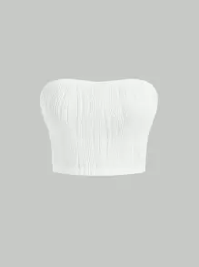SHEIN MOD Top corto tubo unicolor con textura - Blanco - Ver 1