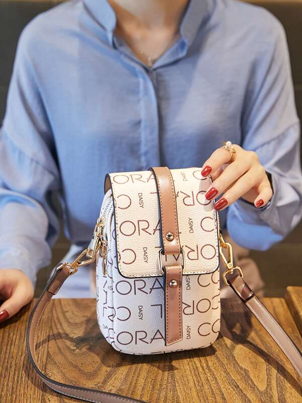 CORALDAISY Waterproof,Lightweight,Business Casual Mini Letter Graphic Flap Square Bag For Teen Girls Women College Students,Rookies & White-collar Workers Perfect for Office,College,Work ,Business,Commute