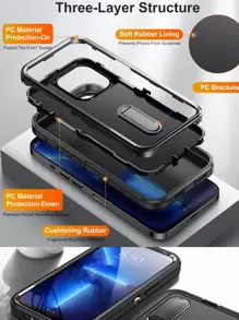 适用于 16 的坚固手机壳，复古风格，防水防震防摔防刮花 - 黑色 - 查看 8