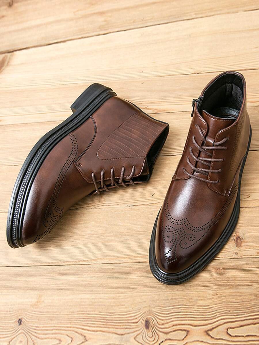 Men Ombre Pattern Wingtip Lace-up Front Dress Boots - Brown - View 1