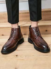 Men Ombre Pattern Wingtip Lace-up Front Dress Boots - Brown - View 2