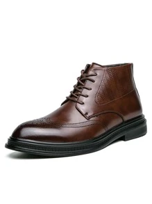 Men Ombre Pattern Wingtip Lace-up Front Dress Boots - Brown - View 3