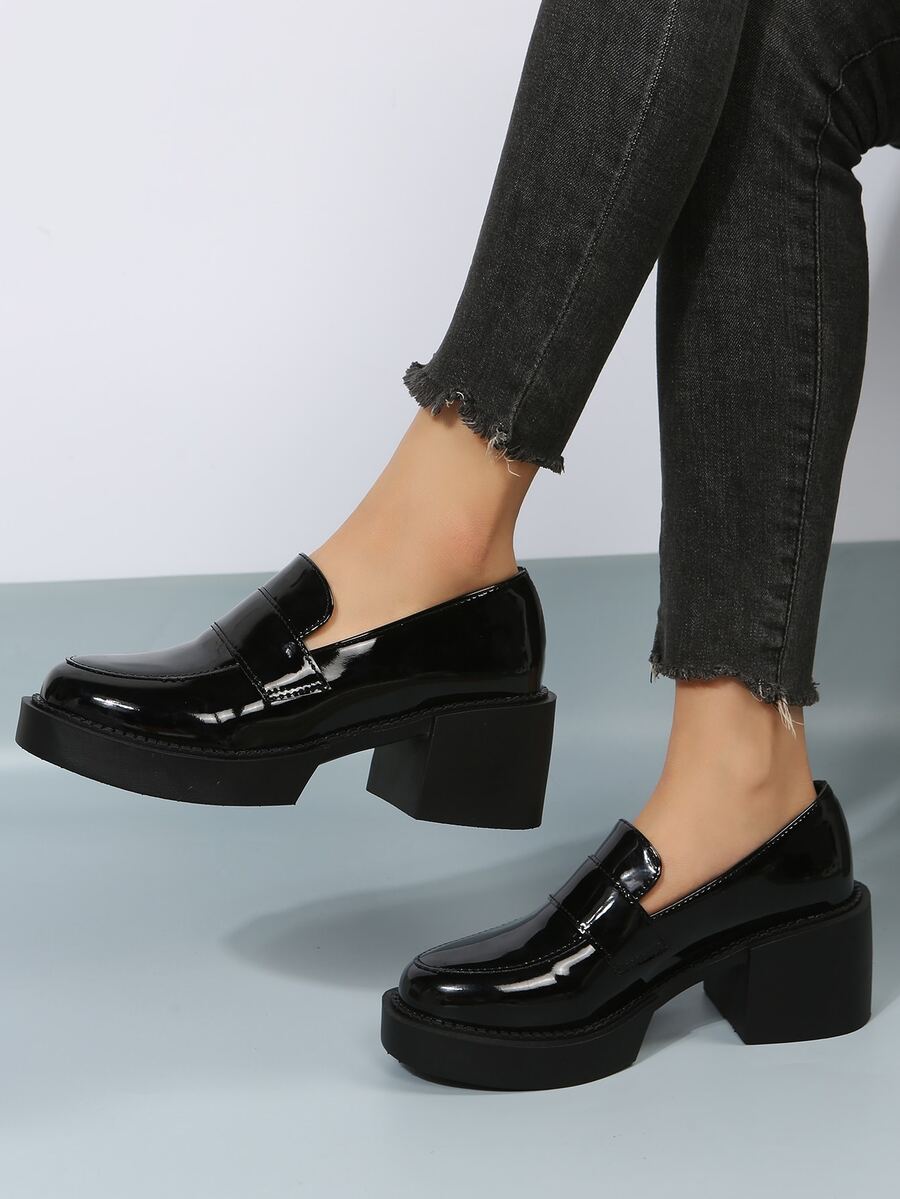 Minimalist Slip-On Platform Loafers - Black - View 1