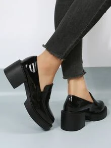 Minimalist Slip-On Platform Loafers - Black - View 3