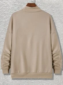 Claim Dot 男士標語圖案小高領落肩袖運動衫 - 卡其色 - 查看 2