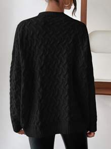 SHEIN Essnce Cable Knit Drop Shoulder Jumper - Black - View 2