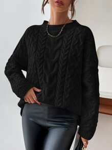 SHEIN Essnce Cable Knit Drop Shoulder Jumper - Black - View 4