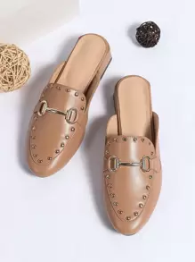 Studded & Metal Decor Flat Mules - Khaki - View 1
