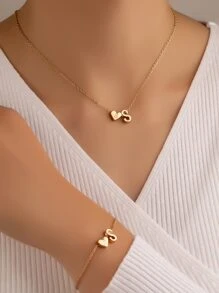 愛心裝飾項鍊和手鐲 - 金黃色 - 查看 1