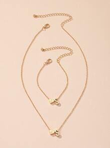 愛心裝飾項鍊和手鐲 - 金黃色 - 查看 2