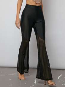 SHEIN BAE High Waist Flare Leg Trousers - Black - View 1