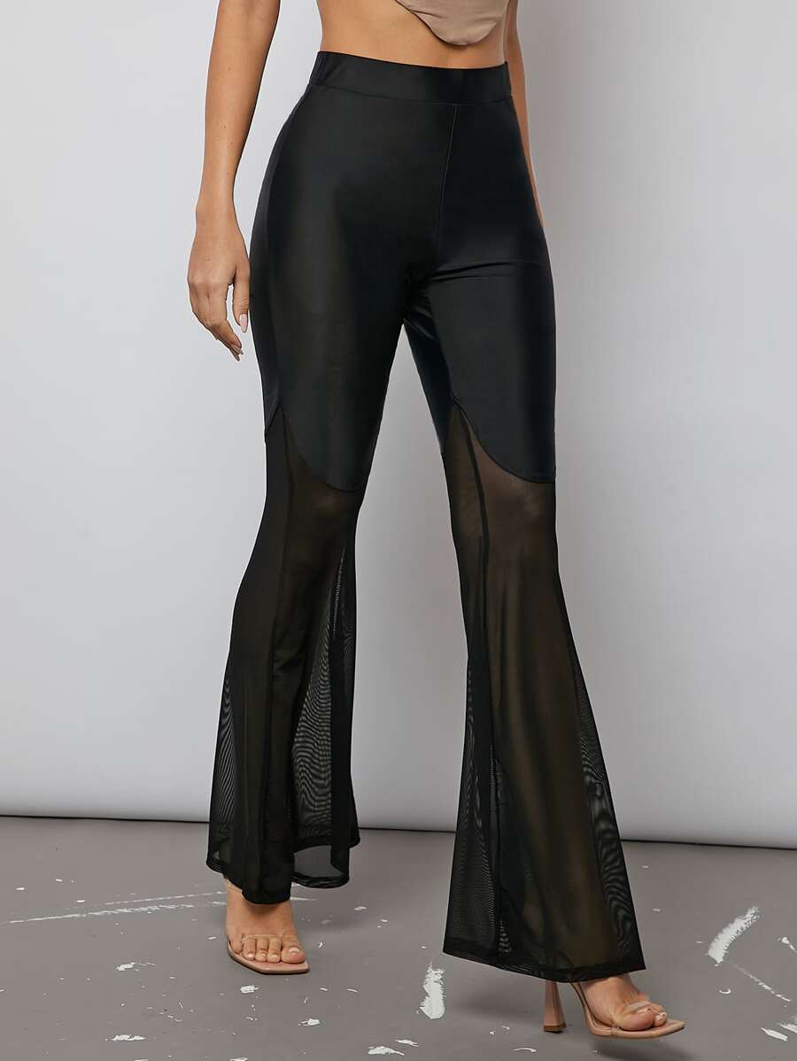 SHEIN BAE High Waist Flare Leg Trousers - Black - View 1