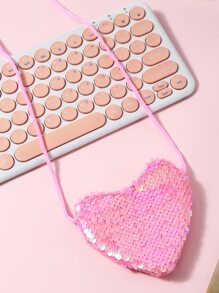 閃光心形錢包,兒童斜背包帶肩帶,新年兒童禮物,零錢包,美人魚閃光心形包