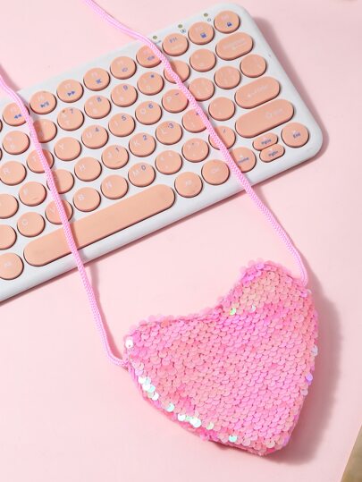 محفظة على شكل قلب مزخرفة بالبريق، حقيبة الجسم المشبكة بالأطفال مع حزام، هدية رأس السنة للأطفال، محفظة عملات، حقيبة مزخرفة بالبريق بشكل قلب حورية البحر