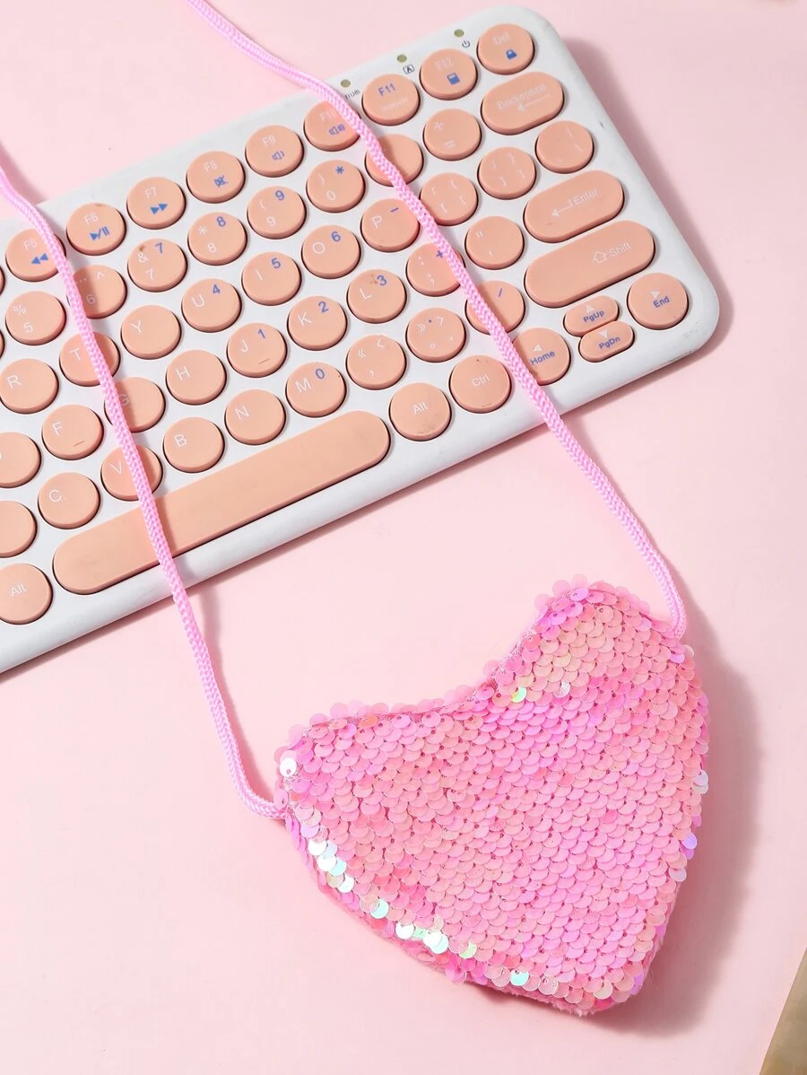 閃光心形錢包,兒童斜背包帶肩帶,新年兒童禮物,零錢包,美人魚閃光心形包