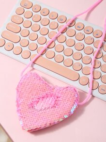 閃光心形錢包,兒童斜背包帶肩帶,新年兒童禮物,零錢包,美人魚閃光心形包