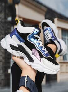 Men Colorblock Letter Graphic Lace-up Front Chunky Sneakers - Multicolor - View 1