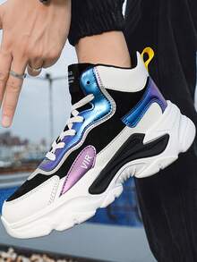 Men Colorblock Letter Graphic Lace-up Front Chunky Sneakers - Multicolor - View 2