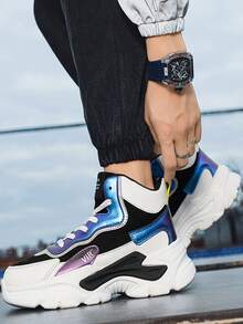 Men Colorblock Letter Graphic Lace-up Front Chunky Sneakers - Multicolor - View 4