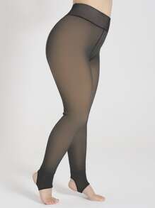 1 双纯色毛绒内衬加大码仿透明保暖内衬紧身裤