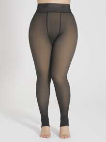 1 双纯色毛绒内衬加大码仿透明保暖内衬紧身裤