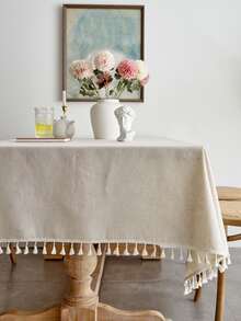 Tassel Trim Tablecloth - Beige - View 2