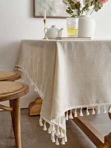 Tassel Trim Tablecloth - Beige - View 3