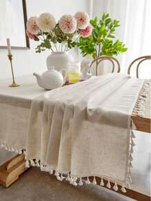 Tassel Trim Tablecloth - Beige - View 4