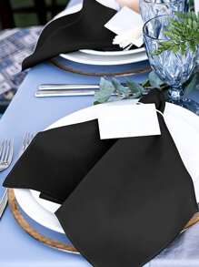 6pcs 43*43cm Polyester Solid Color Napkins, Table Napkins, Square Placemats - Black - View 2