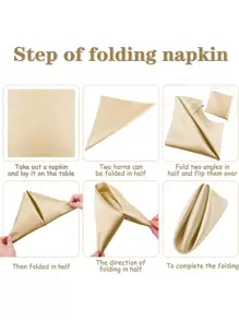 6pcs-43*43cm Solid Color Dinner Napkins, Table Napkins, Tablecloth, Square Napkins - Champagne - View 4