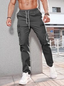 Manfinity Homme Quần Nam Dây kéo Túi màu trơn Đường phố - Màu xám đen - Xem 1