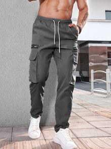 Manfinity Homme Quần Nam Dây kéo Túi màu trơn Đường phố - Màu xám đen - Xem 3