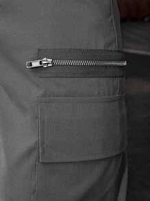 Manfinity Homme Quần Nam Dây kéo Túi màu trơn Đường phố - Màu xám đen - Xem 4